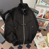 American Cityboy Jacket Wash Canvas Deconstructed Stand Collar Coat Design Sense Top Spring Autumn Korean Trend Bomber Jacket