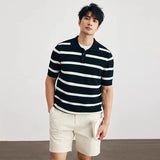 Summer Men's Clothing Luxury Business Striped Polo Shirt Casual Slim-fit Knitted Short Sleeve T-shirt High Quality Tops M-3XL
