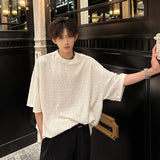 White O-neck Pleated Stripe T-shirt for Men Vintage Large Size Breathable Soft Short Sleeved T-shirt Summer Loose Casual Tops
