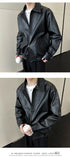 New Autumn Men's Casual Textured PU Leather Jacket High Street Zip-up Turn-down Collar Solid Color Long Sleeve Retro Coats M-3XL