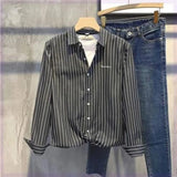 Spring and Autumn New Trendy Small Embroidered Inch Clothes Slim Lapel Long Sleeve Tops Men Vertical Striped Casual Shirt