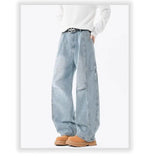Hip hop personality trend men and women straight leg washed jeans American couple loose retro curved knife casual pants y2k
