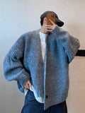 Autumn Winter American Retro Loose Heavy Mixed Color Short Wide Thick Thread Knitted Cardigan Sweater Jacket Men Women Sweaters