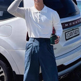 New Korean Fashion Men Polo Sweater Light Luxury Knitted Solid Color Long Sleeve Pullover Premium Quality Skin-friendly Knitwear