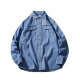 Japanese Style Retro Long Sleeved Denim Shirt for Couples Straight Loose Thin Jacket Men's Versatile Plus Size 4XL Lapel Shirts
