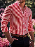 Streetwear Vintage Striped Shirt For Mens Long Sleeve Button-up Turn-down Collar Shirts Men Clothes Spring Casual Cardigan Tops