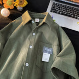 Korean style men and women trendy waffle short sleeved shirt summer couple retro patch casual loose half sleeved T-shirt top