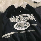 American Men and Women Vintage Letter Printed Polo Shirt Summer Personalized Loose Couple Trend Short Sleeve T-shirt harajuku