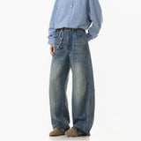 Spring Men Denim Pants Straight Droop Vintage Loose Bottom Straight Wide Leg Casual Male Trousers Korean Style baggy jeans