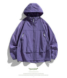 UPF50+Men's Hooded Windbreaker Sunscreen Jacket - Ultra Light Summer Zipper Pocket Elastic Cuffs  Suitable for Outdoor Hiking