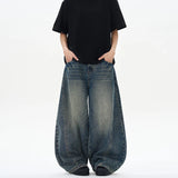 Spring New Men's Jeans Oversized Wide Leg Pants Loose Vintage Patchwork Lightning Cracked Denim Trousers Streetwear Male