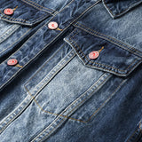 New Vintage Washed Retro Blue Denim Jacket For Men'S Trendy Brand Loose Oversized Lapel Workwear Top