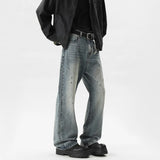 Summer Men's Denim Pants fleck Washed Male Jeans Straight Casual Menwear Loose Wide Leg Trousers 2025 New Fashion