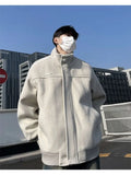 Korean Spring and Autumn High Street Men and Women Trendy Personalized Fake Two Piece Jacket Couple Loose Retro Casual Handsome