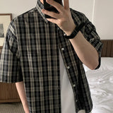 New Summer Men's Shirts Plaid Design Short Sleeved Turn-down Collar Casual Menswear Single Breasted Loose Male Tops