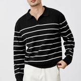 British Retro Patchwork Men Polo Sweater Luxury Trendy V Neck Knit Solid Color Pullovers Leisure Slim Long Sleeve Knitwear M-3XL