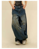 Autumn new men and women high street trendy straight leg washed jeans for couples loose retro wide leg casual Harajuku pants y2k