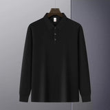 New American Retro Men Polo Shirt Light Luxury Solid Color Slim-fit Commuting Long Sleeve T-shirt Leisure Business Pullover Tops