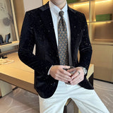 Korean Style Men Blazer Luxury Fit Slim Jacket Velvet Sparkling Dots High Quality Designer Suit Coat Male