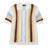 Leisure Breathable Hollow Out Shirt For Men Summer Beach Casual Short Sleeve Knitted Shirts Mens Fashion Striped Knitting Tops