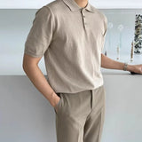 Vintage Polo Collar Knitted Shirts Mens Spring Summer Trendy Solid Color Slim Polo Shirt Casual Men Short Sleeve Knit Polos