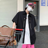 Summer Blue Short Sleeved Shirt Men Oversized Black Casual Shirt Men Streetwear Korean Loose Zipper Shirt Mens Hawaiian Shirts