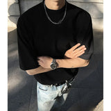 Summer Cotton Short Sleeved T-shirt Men Black White Casual T Shirt Men Korean Stand Up Collar Tshirt Mens Top Plus Size 5XL