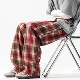 Autumn Thick Casual Pants Men Warm Fashion Retro Plaid Pants Men Streetwear Loose Wide Leg Pants Mens Vintage Trousers M-3XL
