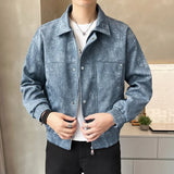 American Street Style Men's Jacket Handsome Trendy Jacket with Retro Collar Design and Rivet Decoration Double Door Front Coat