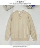 New British Retro Men Polo Neck Sweater Light Luxury Knit Loose Long Sleeve Pullover Casual Solid Color Premium Knitwear M-3XL