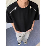Summer Short Sleeved T-shirt Men Zipper Casual T Shirt Men Streetwear Korean Loose Checkered Tshirt Mens Top Plus Size 4XL