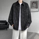 Casual Shirt for Men Ice Silk Bamboo Leaf Long Sleeve Shirt Harajuku Top Quality Loose Drape Black White Japanese Streetwear