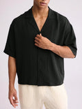 Seaside Beach Casual Texture Mens Shirts Vintage Button-up Turn-down Collar Cardigan Tops Men Summer Fashion Short Sleeve Shirt