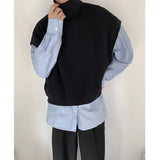 Turtleneck Sweater Vest Men Warm Fashion Winter Casual Knitted Pullover Men Korean Loose Short Sweater Vest Mens Jumper Clothes