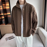 New Korean Style Jacquard Men Cardigan Jackets Fashion Luxury Knitted Button-down  Long Sleeve Sweater Coat Winter Warm Knitwear