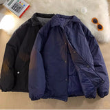 Thickened Winter Parkas Japanese Large Size Retro Workwear English Letters Padded Coat Loose Lapel Warm Button Up Coat