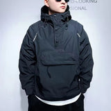 New Luxury Autumn Men's Jacket Korean Fashion Half-zip Fashion Hooded Outdoor Jacket Mens Spring Black Coat Pocket Sportswear