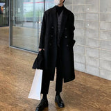 Mens Double-Breasted Mid-Length Coat Autumn Winter Genderless Korean Style Fashion Commuter Thickened Elegant Retro Coat Unisex