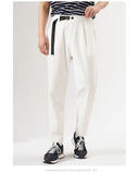 White Stretch Casual Ankle Pants Silhouette Men's Elegant Suit Pants Summer Korean Straight Loose Men's Smart Casual Trousers