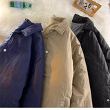 Thickened Winter Parkas Japanese Large Size Retro Workwear English Letters Padded Coat Loose Lapel Warm Button Up Coat