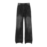 New Trendy Male Denim Pants Summer Fashion Tide Wahsed Straight Denim Pants Casual Lightning Pattern Design Trousers