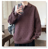 Korean Style Men's Polo Sweater Light Luxury Textured V-neck Knit Long Sleeve Pullover Autumn Casaul Trendy Male Clothing M-3XL