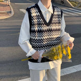 Striped Knitted Sweater Vest Men Ulzzang Soft Loose Casual All-match Harajuku Handsome Stretchy Vintage Sleeveless Streetwear