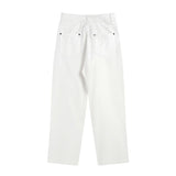 Hip Hop Vibe Heavy Functional Cargo Trousers for Men Fashionable Rivets Zipper Split Adjust Micro Flare Pants White Male Clothes