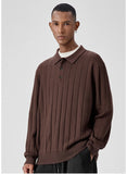 New British Retro Men Polo Neck Sweater Light Luxury Knit Loose Long Sleeve Pullover Casual Solid Color Premium Knitwear M-3XL
