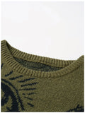 New American Trendy Men Sweater High Street Dark Eyes Printed Knit O Neck Long Sleeve Pullover Casual Loose High Street Knitwear