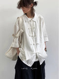 New Summer New Chinese Style Retro Tang Suit Solid Color Short-sleeved Shirt Men Women Casual Loose Buttoned Chinese Style Shirt