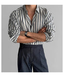New Naples Business Men Shirts Light Luxury Textured Lapel Striped Long Sleeve Cardigan Leisure Premium Commuter Blouse M-2XL