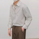 New Fashion Men's Clothing Light Luxury Casual Textured Plaid Shirts Business Leisure Contrast Color Long Sleeve Cardigan Tops