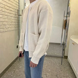 Autumn Zipper-Up Knitted Sweatercoat for Men Solid Casual Slim Baisc Cardigan Hombre Round Neck Pocket  Tops Male Outwear